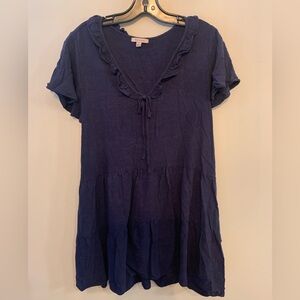 REMIXMESS Women's Navy Blue Linen Blend Dress